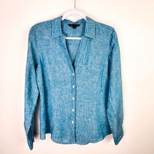 Brooks Brothers 346 Light Blue 100% Linen Button Front Coastal Grandma Shirt